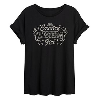Juniors' Country Western Girl Oversized Tee