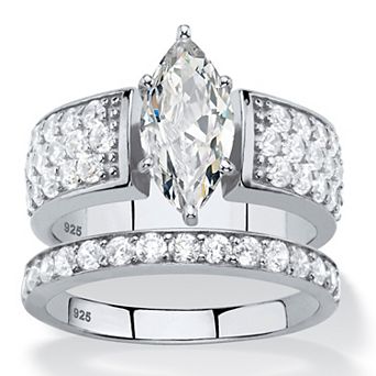 PalmBeach Jewelry 3.02 ct w. Cubic Zirconia Platinum-plated Silver 2 pc Bridal Ring Set