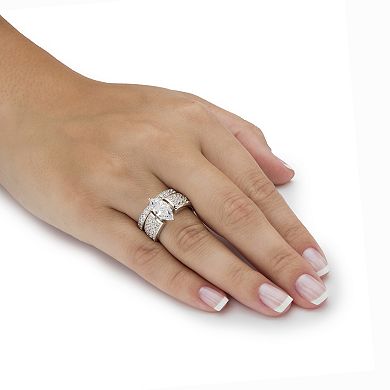 PalmBeach Jewelry 3.02 Cttw. Cubic Zirconia Platinum-plated Silver 2-Piece Bridal Ring Set