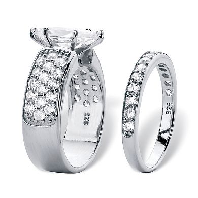 PalmBeach Jewelry 3.02 Cttw. Cubic Zirconia Platinum-plated Silver 2-Piece Bridal Ring Set