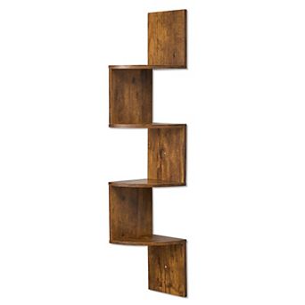 Sorbus 5 tier Zig Zag Floating Corner Wall Bookshelf Unit - for Living Room, Bedroom, Office, & More
