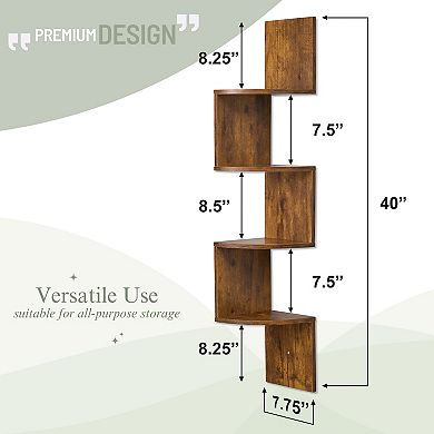 Sorbus 5-Tier Zig Zag Floating Corner Wall Bookshelf Unit - for Living Room, Bedroom, Office, & More