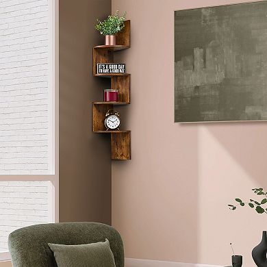 Sorbus 5-Tier Zig Zag Floating Corner Wall Bookshelf Unit - for Living Room, Bedroom, Office, & More