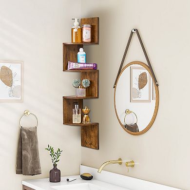 Sorbus 5-Tier Zig Zag Floating Corner Wall Bookshelf Unit - for Living Room, Bedroom, Office, & More