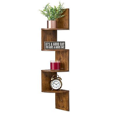 Sorbus 5-Tier Zig Zag Floating Corner Wall Bookshelf Unit - for Living Room, Bedroom, Office, & More