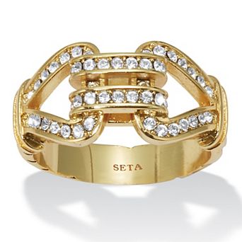 PalmBeach Jewelry Round Crystal 14k Yellow Gold-Plated Link Ring