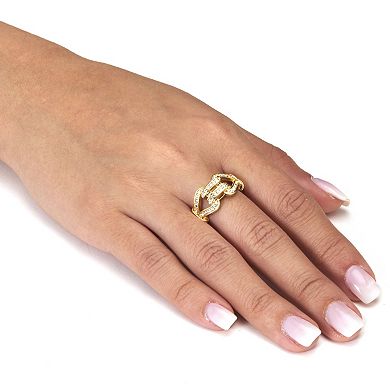 PalmBeach Jewelry Round Crystal 14k Yellow Gold-Plated Link Ring