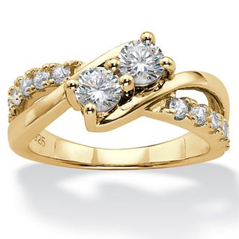 PalmBeach Jewelry 1.20 ct w. Cubic Zirconia 14k Gold-plated Silver 2-Stone Engagement Ring
