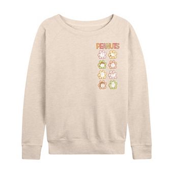 Women's Peanuts Group Flower Faces French Terry Long Sleeve Tee