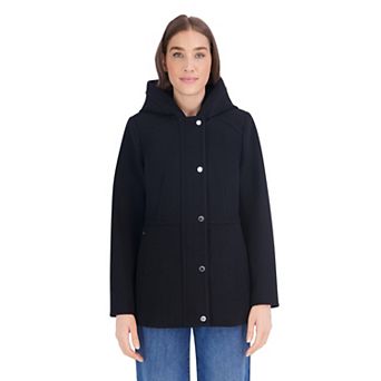 Women's London Fog Zip Front Hooded Faux Wool Coat