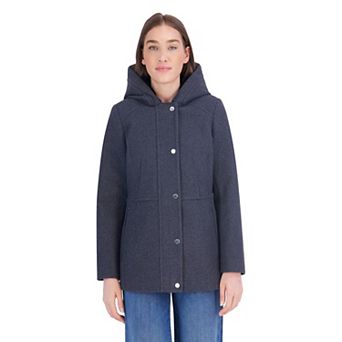 Women's London Fog Zip Front Hooded Faux Wool Coat