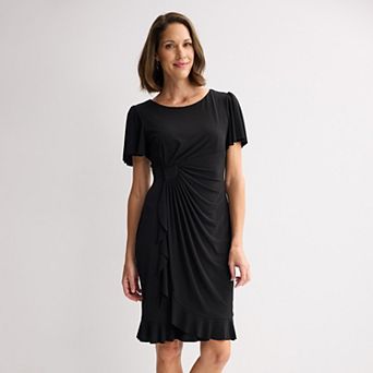 Women's Studio Connection Solid Side Drape Skirt Dress with Flutter Sleeve