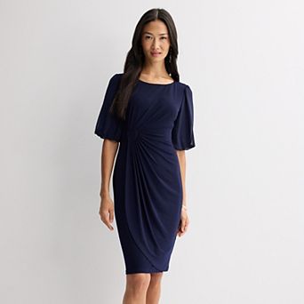 Women's Studio Connection Solid Side Drape Dress & Short Puff Sleeve Top