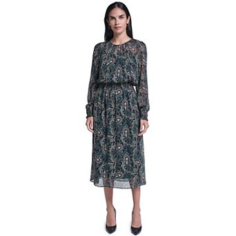 Women's Harper Rose Long Sleeve Vintage Paisley Smock Waist Midi Dress