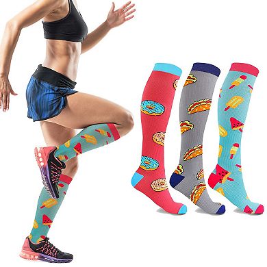 Compression Socks Knee High - Made For Running, Athletics And Pregnancy - 3 Pair