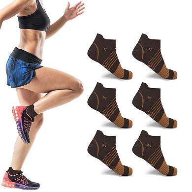 Copper Compression Socks - Ankle High For Running, Athtletics, Travel - 6 Pair