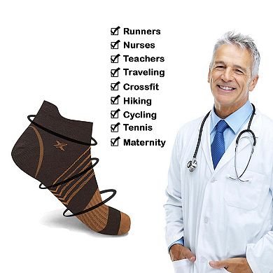 Copper Compression Socks - Ankle High For Running, Athtletics, Travel - 6 Pair