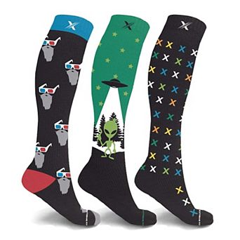Glow In The Dark Sport Compression Socks - Knee High Performance Socks - 3 Pair