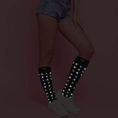 Glow In The Dark Sport Compression Socks - Knee High Performance Socks - 3 Pair
