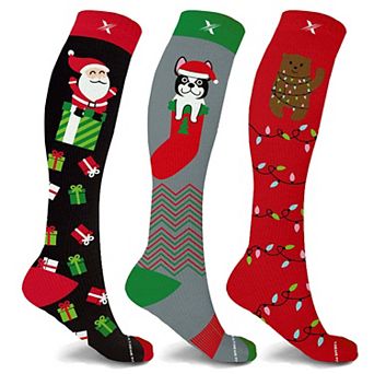 Holiday Compression Socks - Knee High Performance Socks For Running And Athletics - 3 Pair