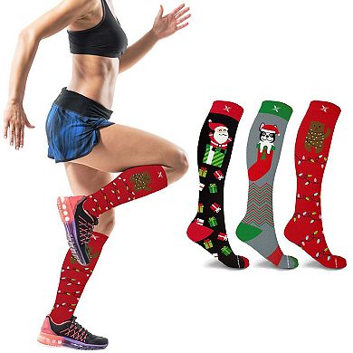 Holiday Compression Socks - Knee High Performance Socks For Running And Athletics - 3 Pair