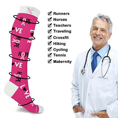 Cancer Awareness Compression Socks - Knee High Socks For Running - 3 Pair