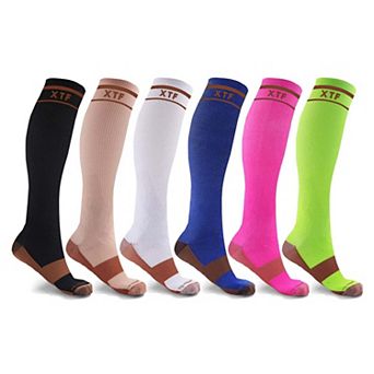Copper Compression Socks - Knee High For Running, Athtletics, Travel - 6 Pair