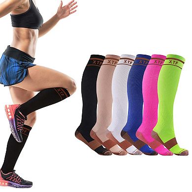 Copper Compression Socks - Knee High For Running, Athtletics, Travel - 6 Pair