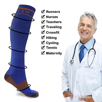 Copper Compression Socks - Knee High For Running, Athtletics, Travel - 6 Pair