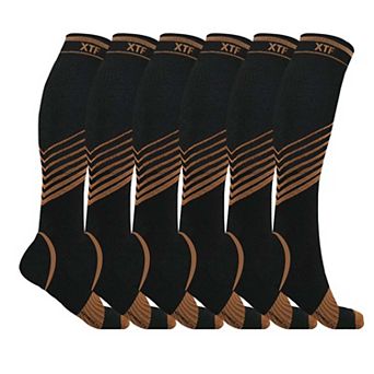 Copper Compression Socks - Knee High For Running, Athtletics, Travel - 6 Pair