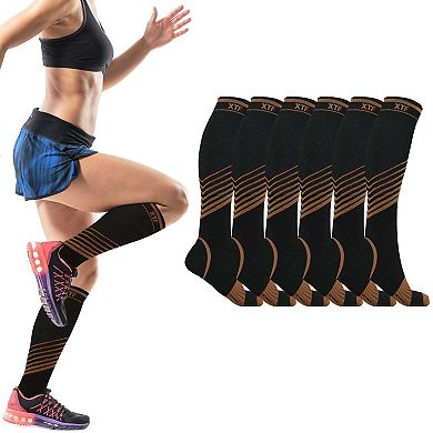 Copper Compression Socks - Knee High For Running, Athtletics, Travel - 6 Pair