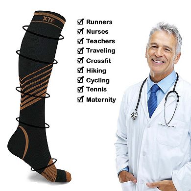 Copper Compression Socks - Knee High For Running, Athtletics, Travel - 6 Pair