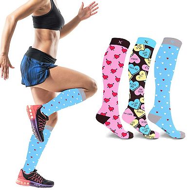 Compression Socks Knee High - Made For Running, Athletics And Pregnancy - 3 Pair