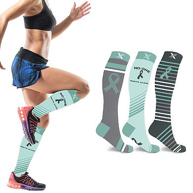 Cancer Awareness Compression Socks - Knee High Socks For Running - 3 Pair