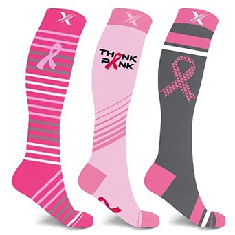 Cancer Awareness Compression Socks - Knee High Socks For Running - 3 Pair