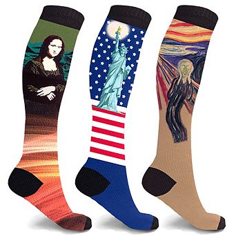 Compression Socks Knee High For Men And Women - Art Edition - 3 Pair