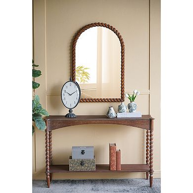 24x35.8" Arched Wall Mirror for Living Room, Bathroom, Brown