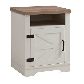 Farmhouse Nightstand with Barn Door for Bedroom, Office, White