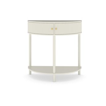 Half Moon Design Console Table with 2 Storage Drawers and Bottom Shelf for Living room, Cream White
