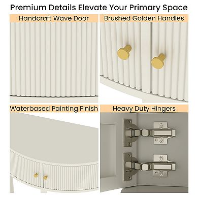 Half Moon Design Console Table with 2 Storage Drawers and Bottom Shelf for Living room, Cream White