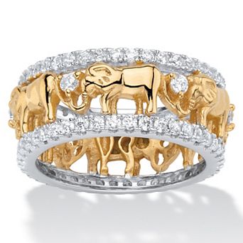 PalmBeach Jewelry 1.40 ct w. 18k Gold-Plated Cubic Zirconia Two-Tone Elephant Eternity Ring