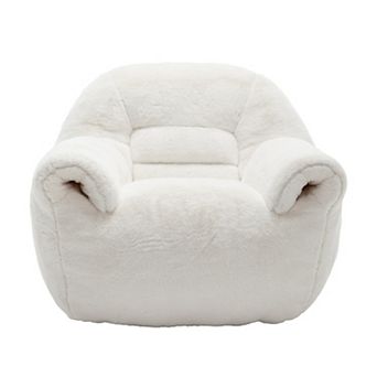 Comfy Bean Bag Chair with Back Support, Faux Fur White Bean Bag Sofa for Living Room Bedroom, White
