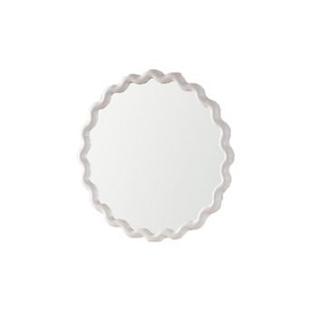 28 inch White Scalloped Round Wall Mirror, Wavy Frame for Living Room/Bedroom/Bathroom Decor