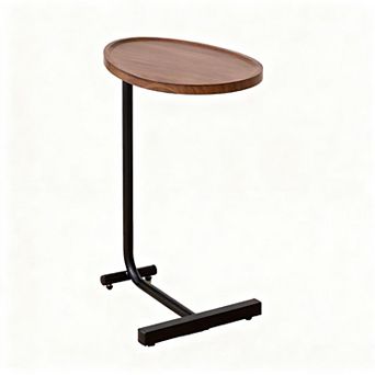 Brown C-Shaped Side Table, Versatile Small Sofa Table, Metal and MDF, 17.72 x 11.81 x 2