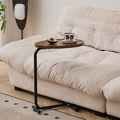 Brown C-Shaped Side Table, Versatile Small Sofa Table, Metal and MDF, 17.72 x 11.81 x 2