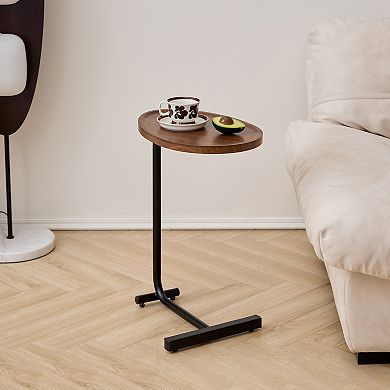 Brown C-Shaped Side Table, Versatile Small Sofa Table, Metal and MDF, 17.72 x 11.81 x 2