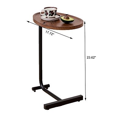 Brown C-Shaped Side Table, Versatile Small Sofa Table, Metal and MDF, 17.72 x 11.81 x 2
