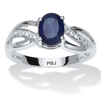 PalmBeach Jewelry 1.92 TCW Oval Cut Genuine Blue Sapphire and White Topaz Sterling Silver Ring