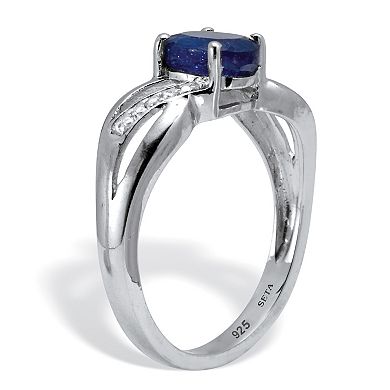 PalmBeach Jewelry 1.92 TCW Oval Cut Genuine Blue Sapphire and White Topaz Sterling Silver Ring