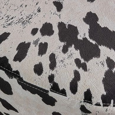Cow-Shaped Ottoman Footstool, Black and White Modern Accent Stool with Velvet Horns, Fabric Body, Bi